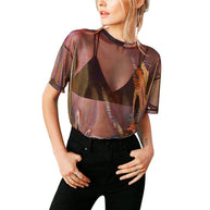 Damen Transparentes T-Shirt mit extravaganten Farbverlauf-Design WW
