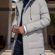 WW |  Schwarze Gepolsterte Lange Jacke Mit Kapuze Baumwoll Winterjacke Für Herren - Perfekt für Outdoor Aktivitäten