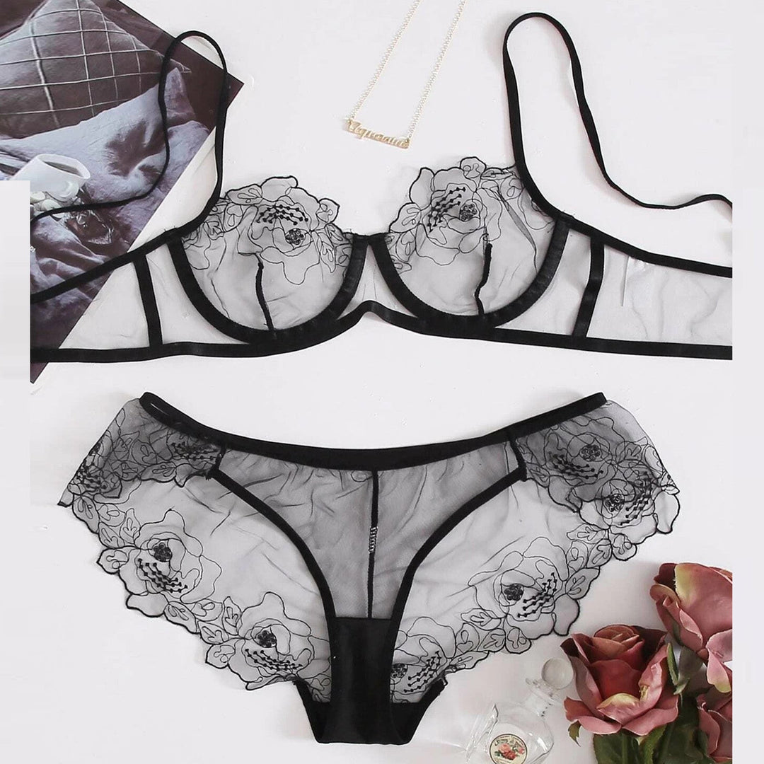 W&W Mode | Women's Mesh Stickerei Sheer Dessous Set