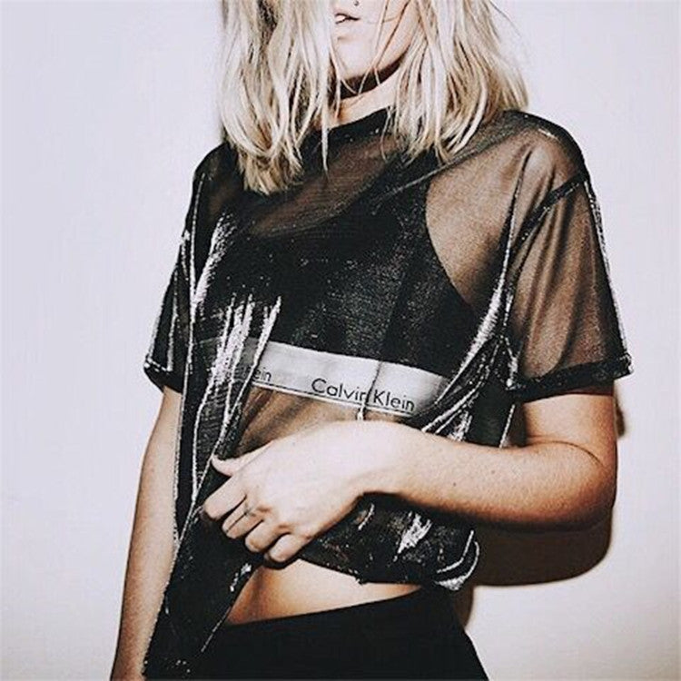 Damen Transparentes T-Shirt mit extravaganten Farbverlauf-Design WW