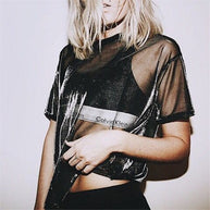 Damen Transparentes T-Shirt mit extravaganten Farbverlauf-Design WW