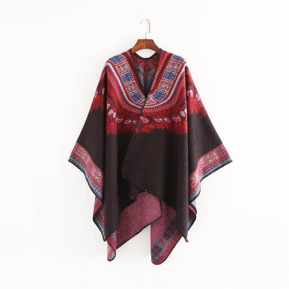 Damen gefütterter Poncho mit kunstvollem ethnischen Design und eleganten Fransen WW
