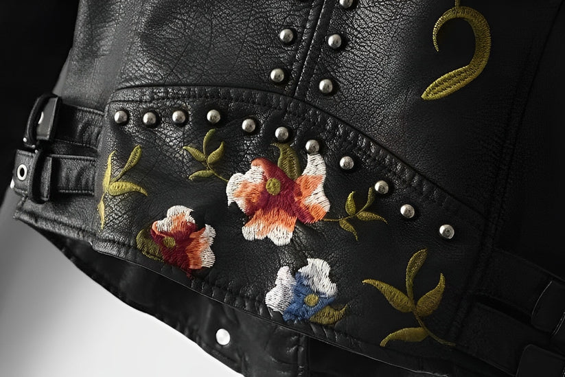 WW | Lederjacke mit Stickerei