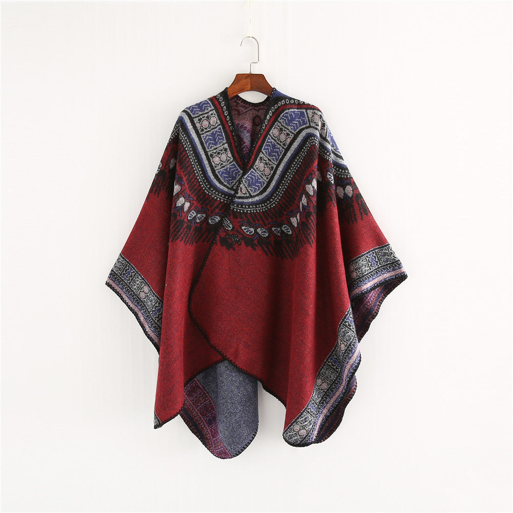 Damen gefütterter Poncho mit kunstvollem ethnischen Design und eleganten Fransen WW