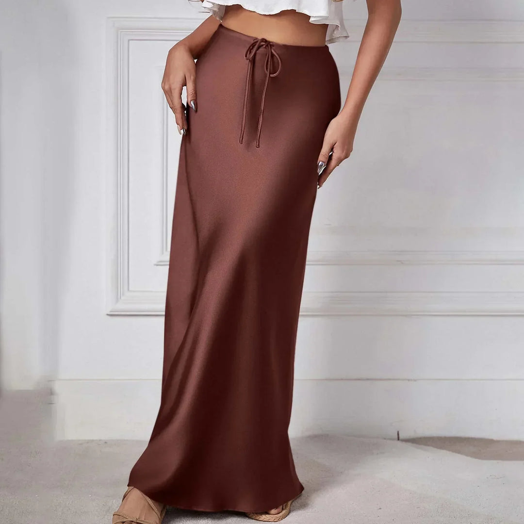 W&W Mode | Schicke Herbst Hohe Taille Schnürung Satin Rock für Frauen