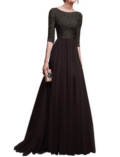Damen Abendkleid mit Spitzenoberteil und fließendem Rock WW
