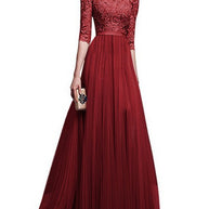 Damen Abendkleid mit Spitzenoberteil und fließendem Rock WW