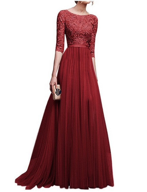 Damen Abendkleid mit Spitzenoberteil und fließendem Rock WW