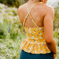 WW | Peplum Tankini Schwimmen In Senfgelb Gänseblümchen