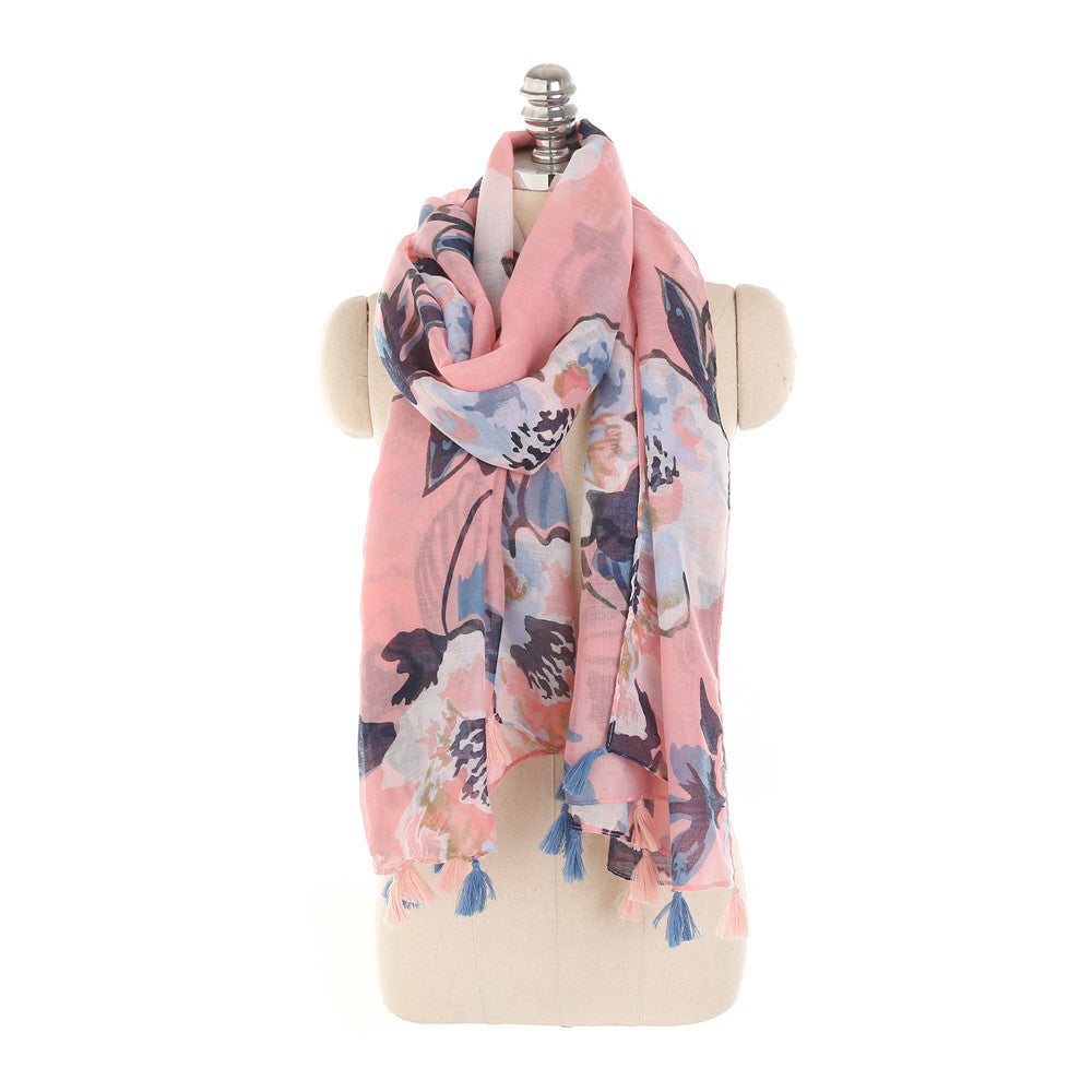 Damen Seidenschal mit floralem Design und eleganten Quasten WW