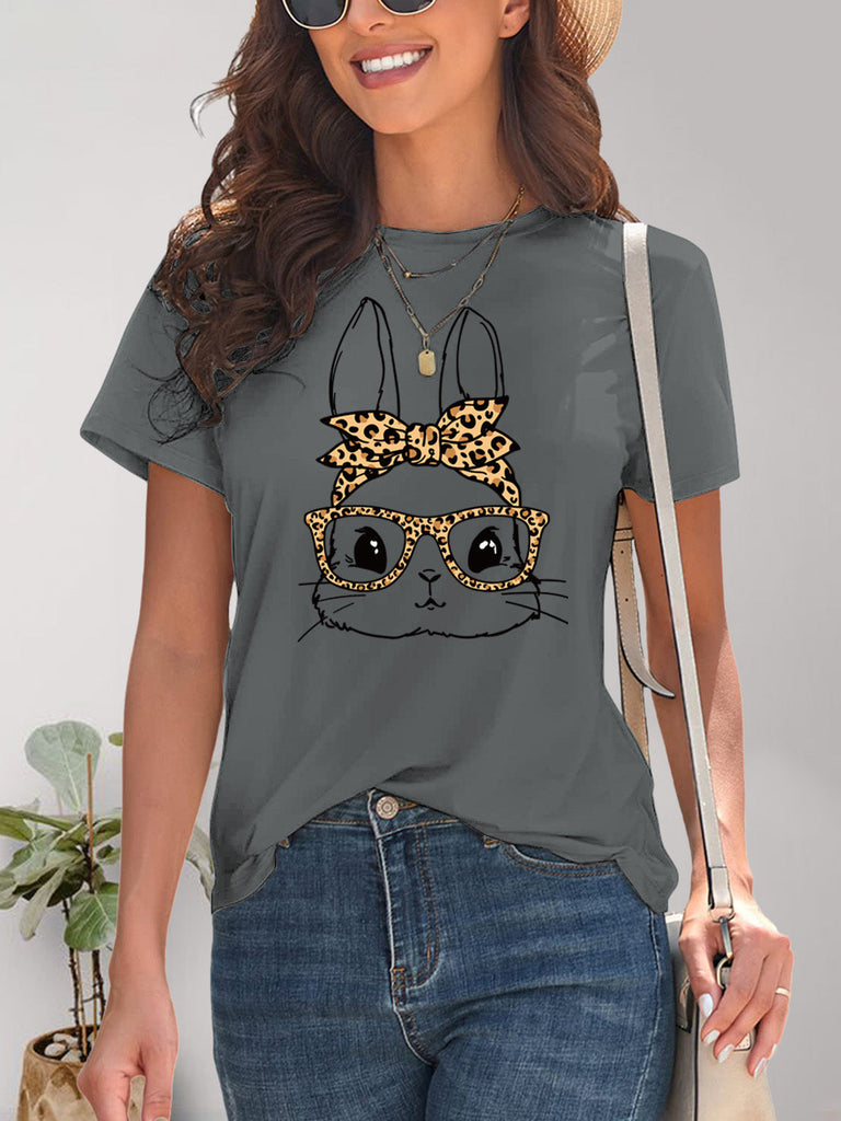WW | Rabbit Grafik Rundhals Kurzarm T-Shirt