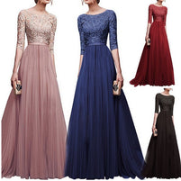 Damen Abendkleid mit Spitzenoberteil und fließendem Rock WW