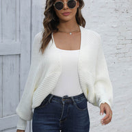 WW | Bat Sleeve Offenes Front Kurzes Cardigan