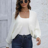 WW | Bat Sleeve Offene Front Kurze Strickjacke