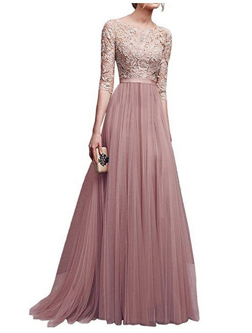 Damen Abendkleid mit Spitzenoberteil und fließendem Rock WW