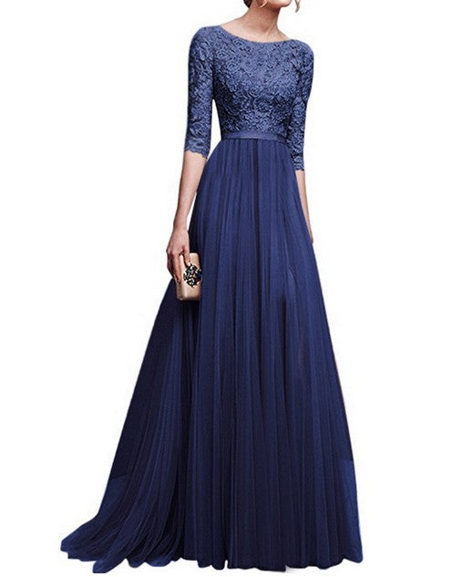 Damen Abendkleid mit Spitzenoberteil und fließendem Rock WW