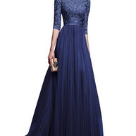 Damen Abendkleid mit Spitzenoberteil und fließendem Rock WW