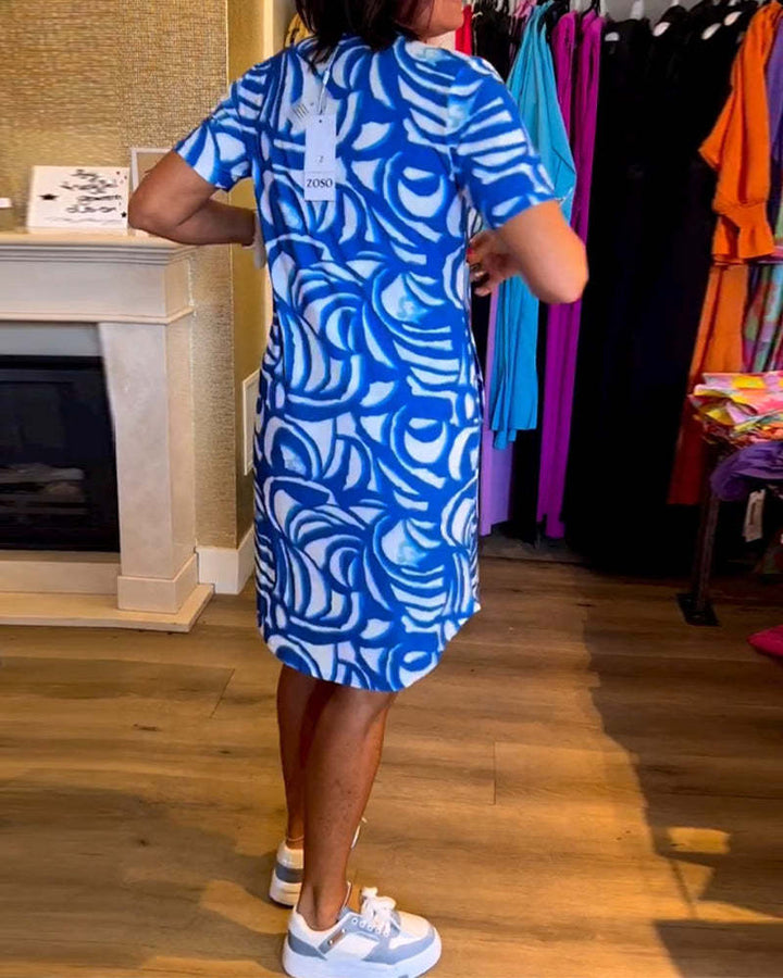 W&W Mode | Kurzärmeliges Damenkleid Mit V-ausschnitt Und Print