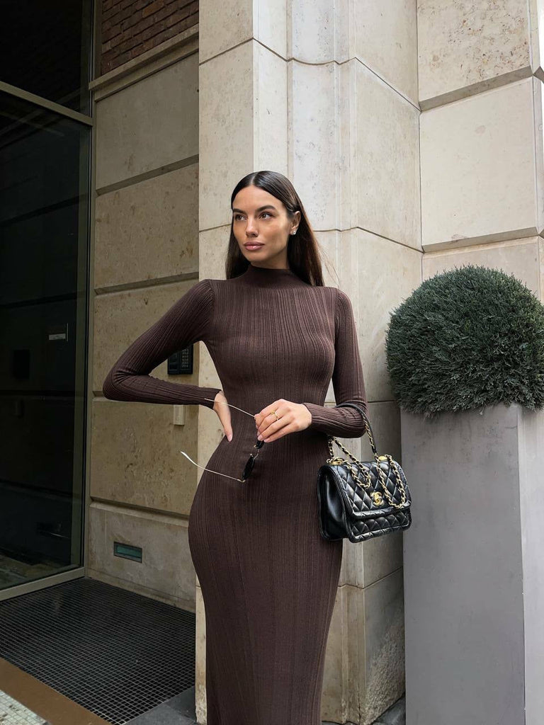 WW | Europäisch Französisch Rollkragen Pulloverkleid
