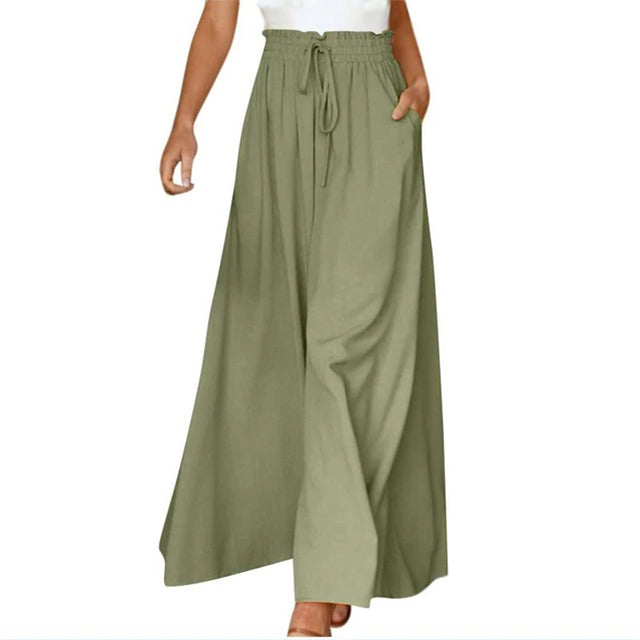 WW | Leichte Damen Leinenhose Mit Weitem Bein Für Frühling Und Sommer