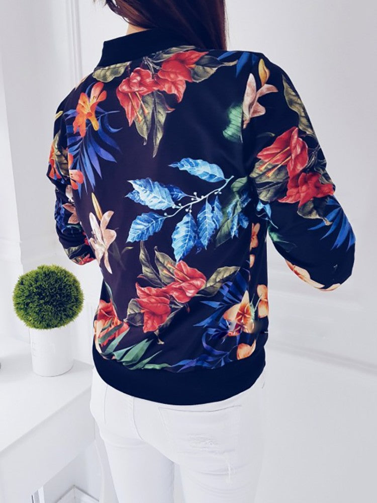 Damen Bomberjacke mit floralem Druck und elastischen Bündchen WW