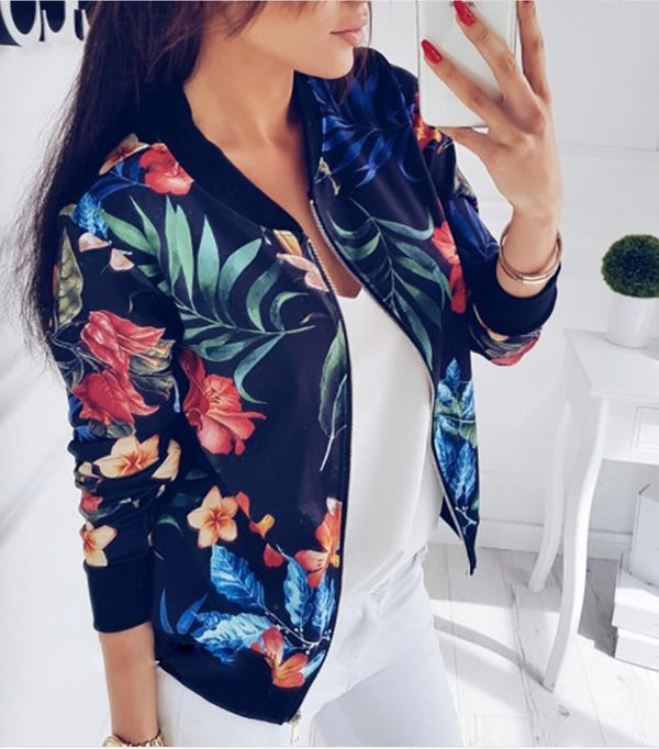 Damen Bomberjacke mit floralem Druck und elastischen Bündchen WW