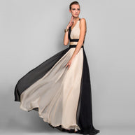 WW | V-Ausschnitt Ärmelloses Farbblockkleid