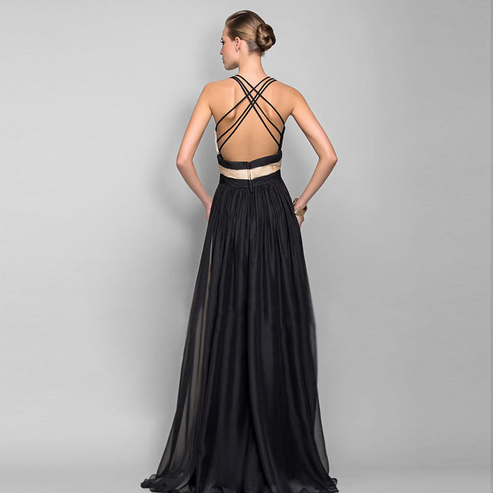 W&W Mode | V-Ausschnitt Ärmelloses Farbblockkleid