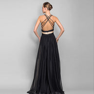 WW | V-Ausschnitt Ärmelloses Farbblockkleid