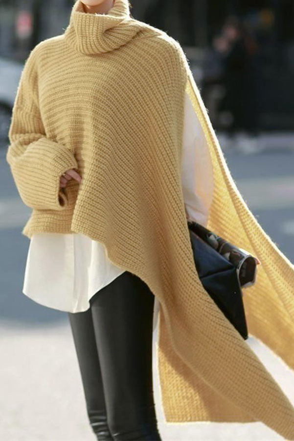 WW | Landyn Mode Reines Farb Hohe Hals Unregelmäßiger Pullover