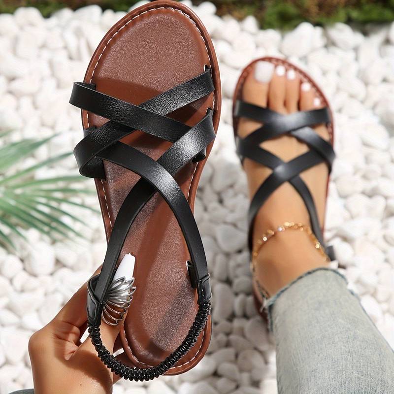 W&W Mode | Crisscross Flache Sandalen mit Rutschfester Riemen