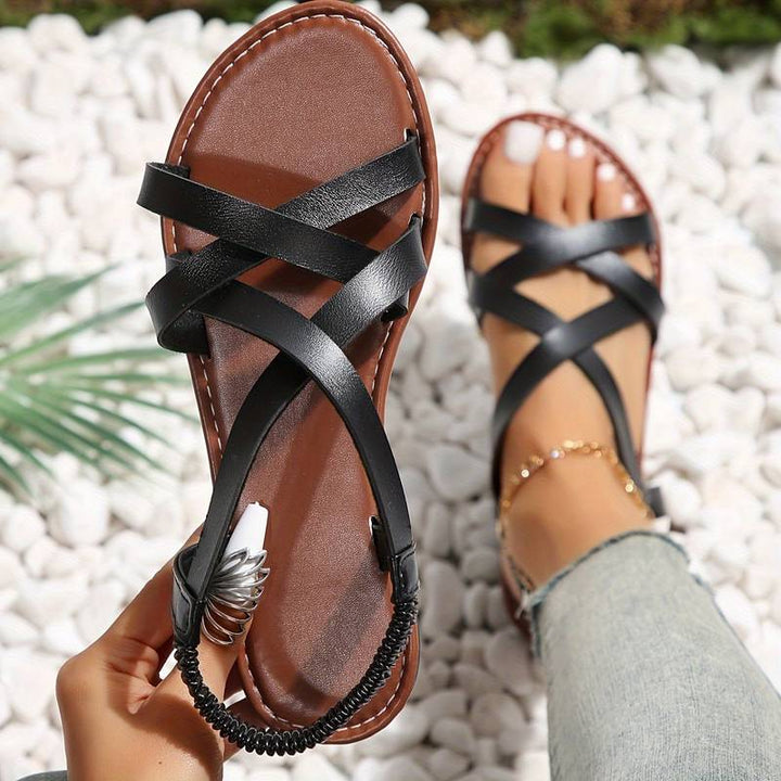 W&W Mode | Crisscross Flache Sandalen mit Rutschfester Riemen