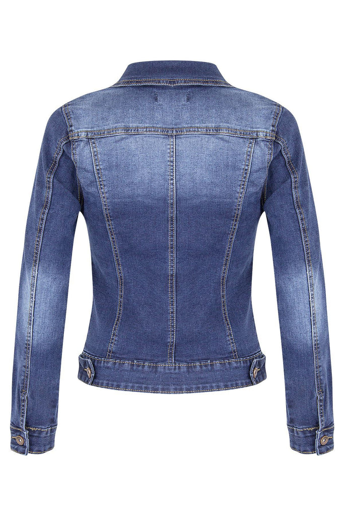 Damen taillierte Jeansjacke im modernen Design mit elastischen Einsätzen WW