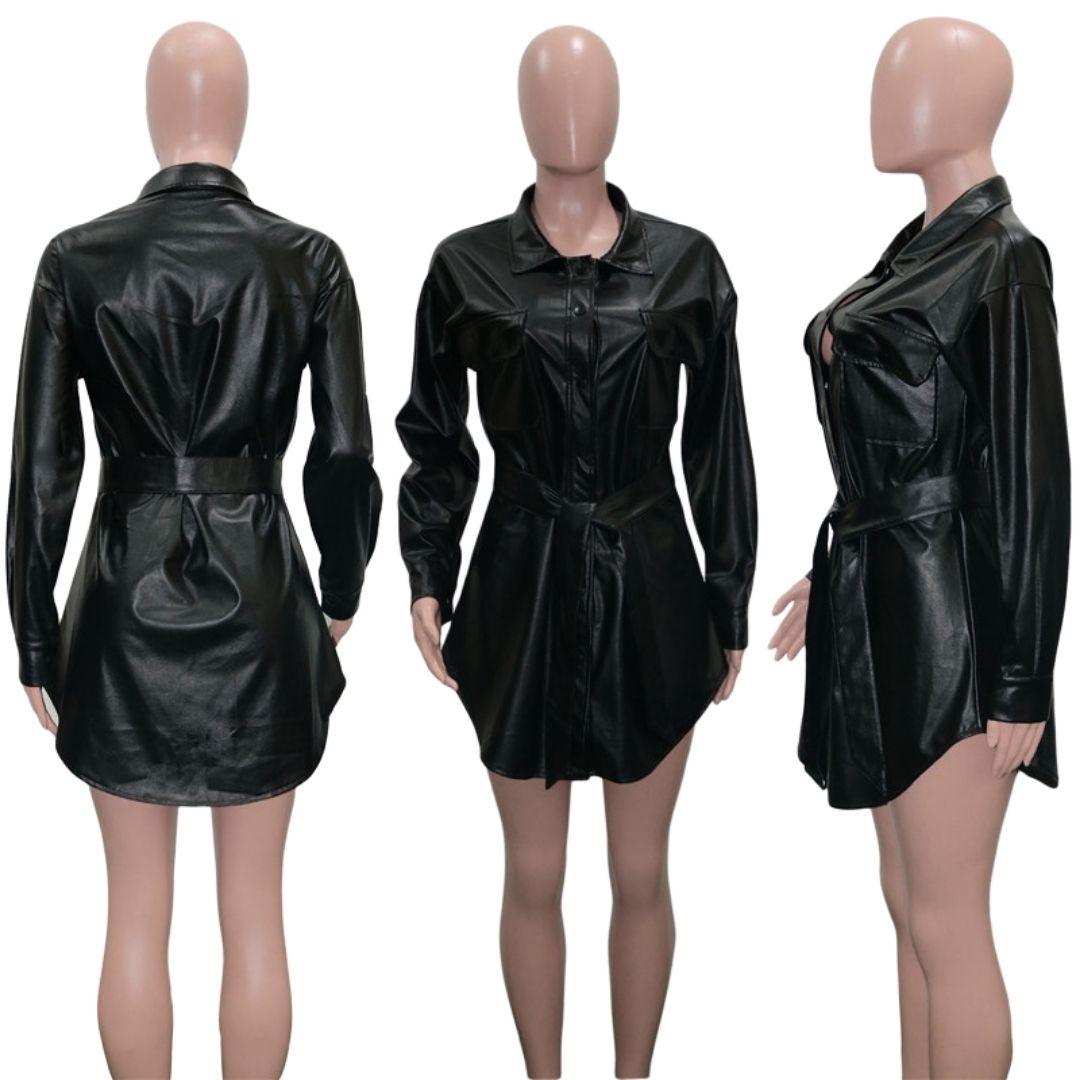 WW | Kunstleder-Hemdkleid mit Gürtel