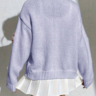 WW | Stylischer Blumenmuster Wollstrick Cardigan