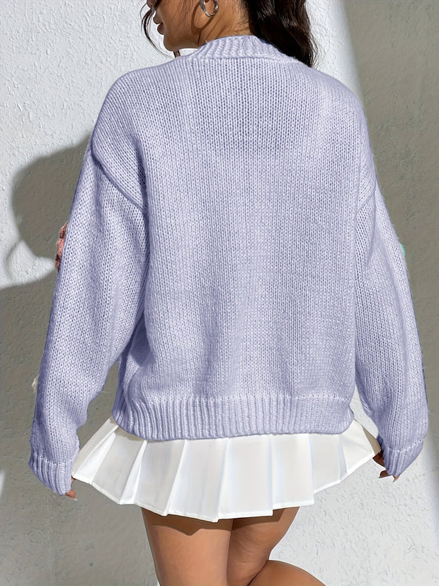 WW | Stylischer Blumenmuster Wollstrick Cardigan