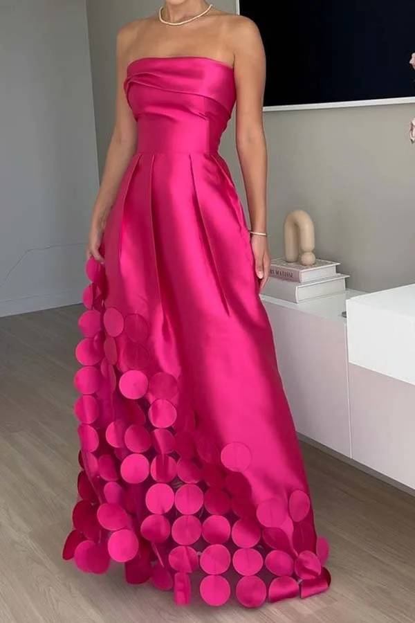 WW | Luxuriös Poise Satin Gespaltenes Mesh-Punkted Stoff Off-Shoulder Formale Maxi-Kleid