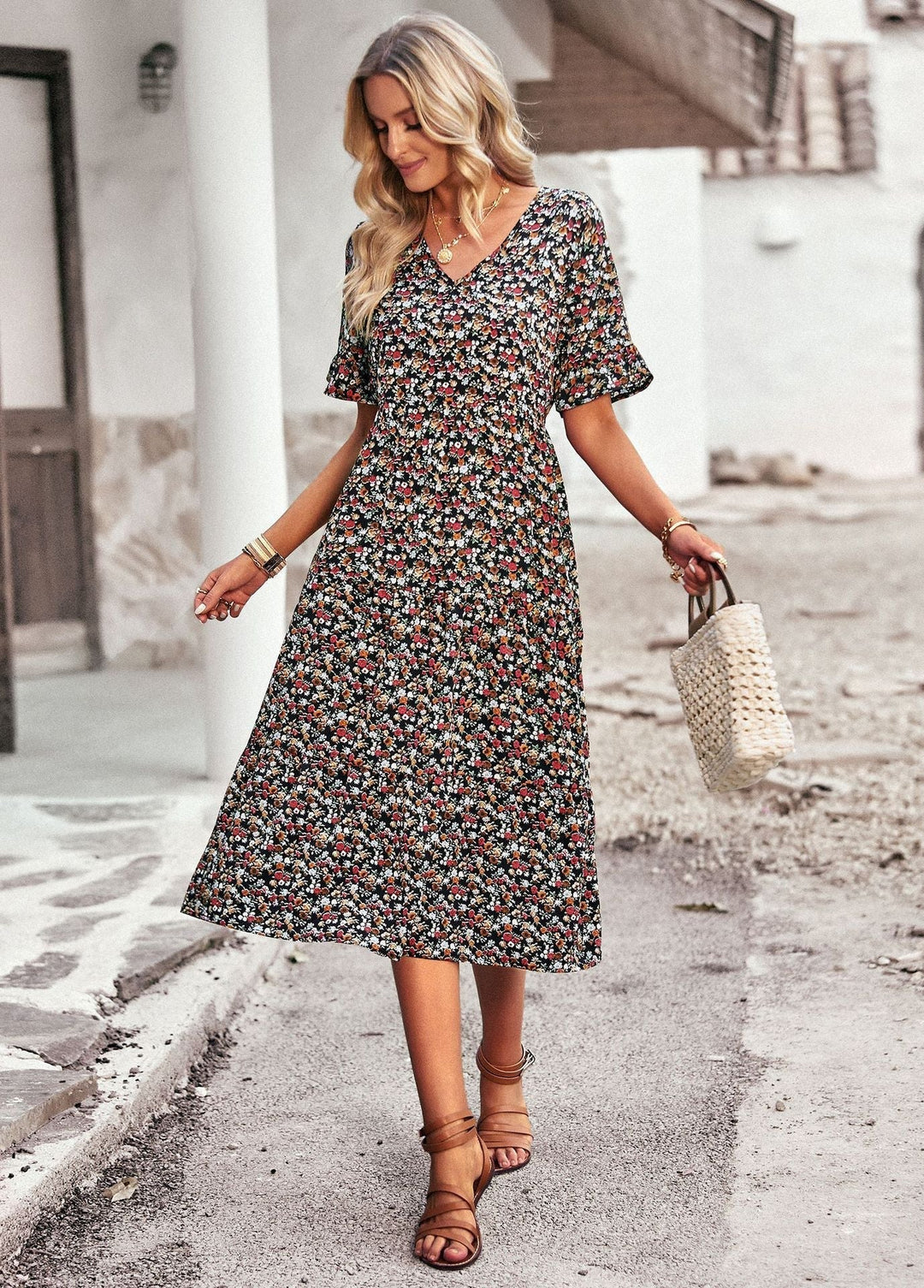 W&W Mode | Elegantes V-Ausschnitt Kleid Für Damen