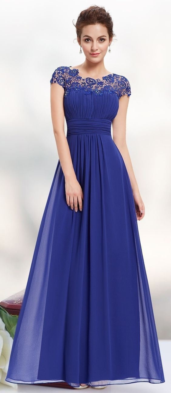 Damen Elegantes Abendkleid mit Spitzenoberteil und fließendem Rock WW