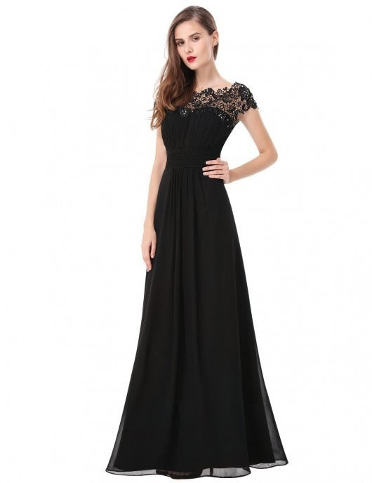 Damen Elegantes Abendkleid mit Spitzenoberteil und fließendem Rock WW