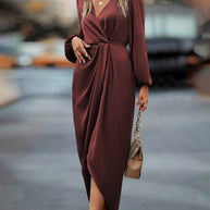 WW | V-Ausschnitt Kleid mit Laternenärmel für Damen