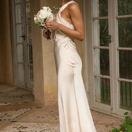 WW | Ein Schulter Rückenfreies Satin Brautjungfer Hochzeit Party Bodycon Fishtail Maxi Kleid