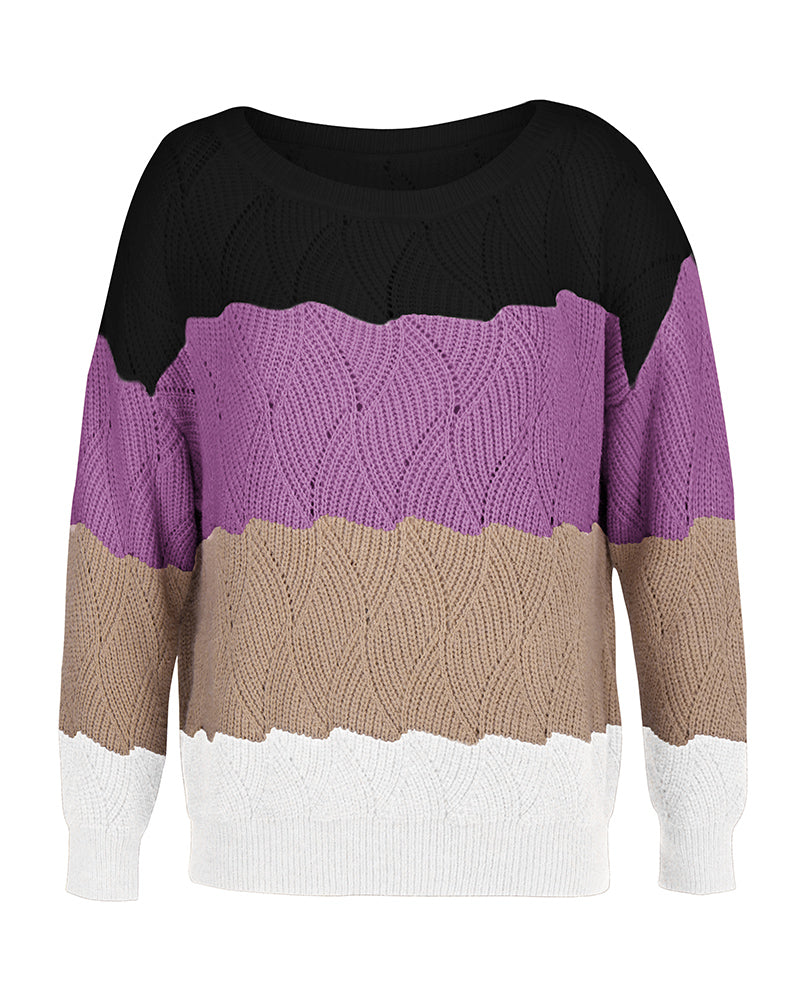 WW | Off Shoulder Strick Farbblock Lässiger Pullover