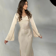 WW | Fließendes Maxi Kleid Mit Langen Ärmeln Für Damen