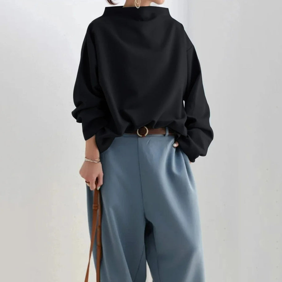 WW - Damen minimalistisches lockeres schwarzes Oberteil für vielseitigen Stil