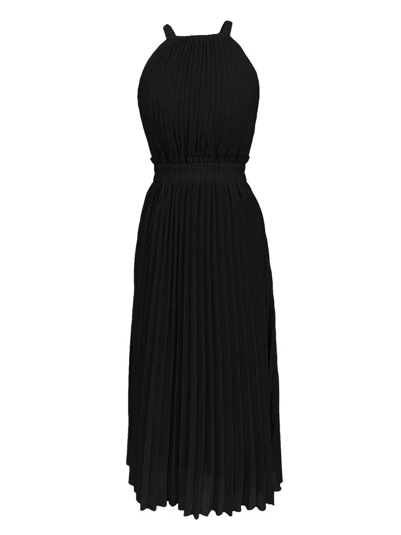 WW | Elegantes X-Sommer Midikleid mit Rundhalsausschnitt und Gesch Gathered Taille