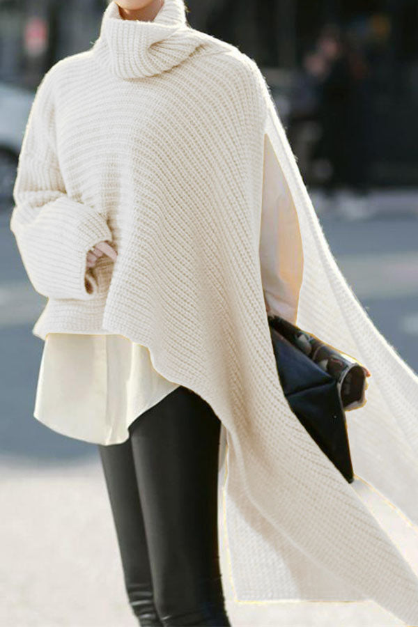 WW | Landyn Mode Reines Farb Hohe Hals Unregelmäßiger Pullover