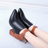 Damen Stiefeletten mit modischem Blockabsatz und geflochtenem Riemendesign WW