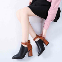 Damen Stiefeletten mit modischem Blockabsatz und geflochtenem Riemendesign WW