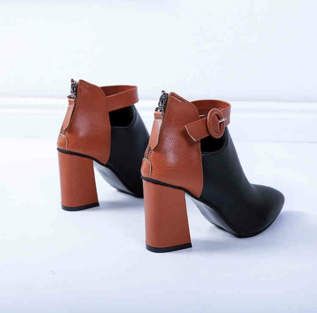 Damen Stiefeletten mit modischem Blockabsatz und geflochtenem Riemendesign WW